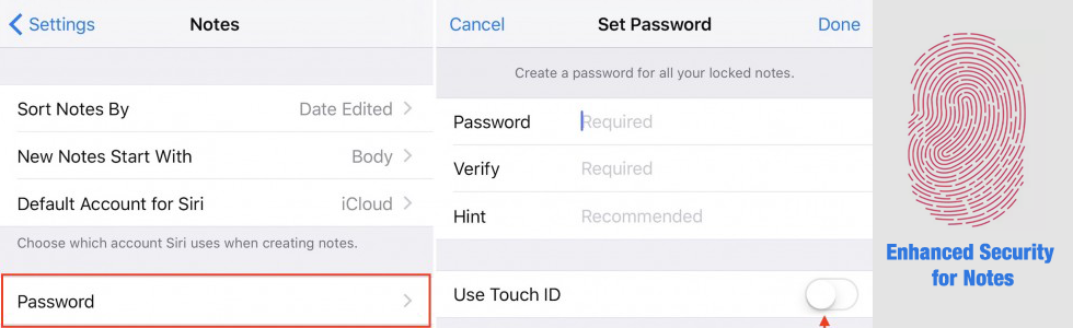 Enhanced Security for Notes ios 9.3 new features