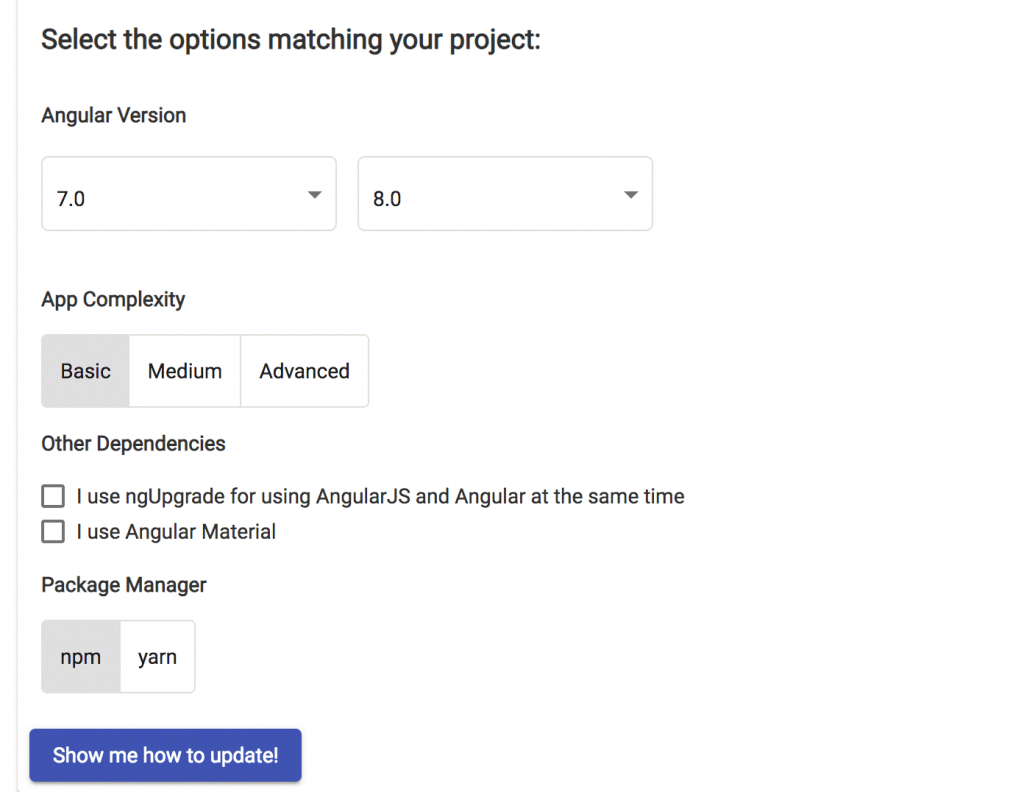 Angular version update